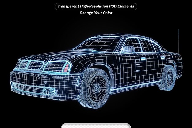 PSD police car blueprint glowing neon hologram futuristic show technology security