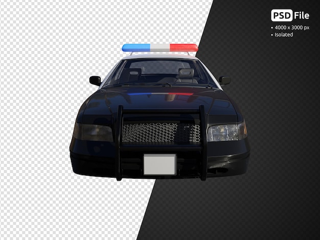 PSD police car front view isolated 3d render