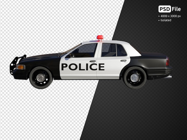 PSD police car side view isolated 3d render