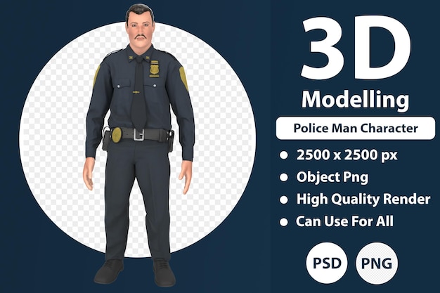 PSD police man character 3d modelling