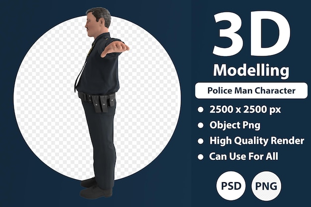 PSD police man character 3d modelling