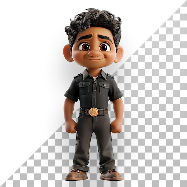 PSD police officer in black uniform standing firm transparent background