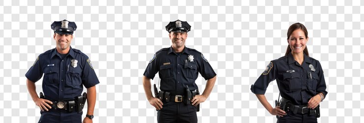 PSD police officer hand on his belt smiling on transparency background psd