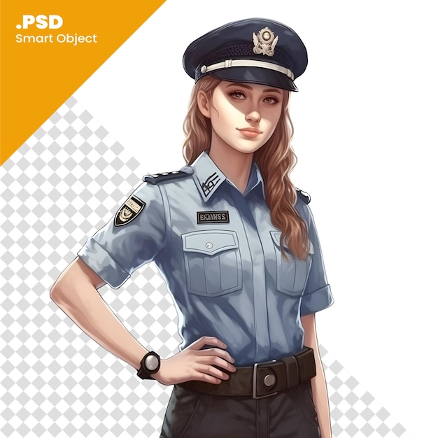 PSD ユニフォームを着た女性警察官が白い背景に隔離された 3d イラスト psd テンプレート