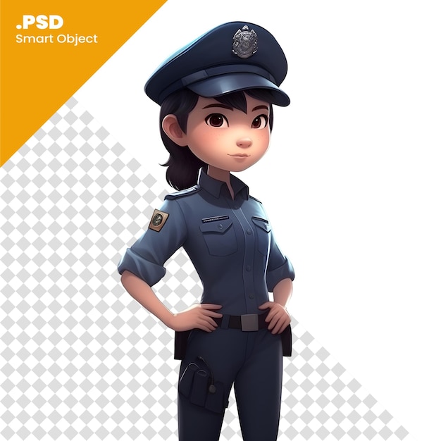 青いユニフォームを着た女性警察官 3dレンダリングイラスト 白い背景のpsdテンプレートに隔離されています