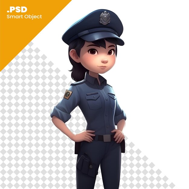 Poliziotta con uniforme blu illustrazione di rendering 3d isolata su modello psd di sfondo bianco