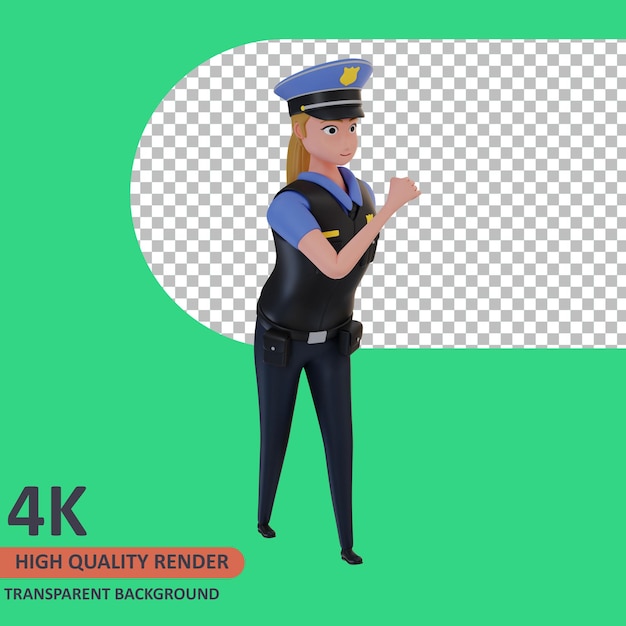 PSD Женщина-полицейский идет с энтузиазмом 3d-рендеринг моделирования персонажей