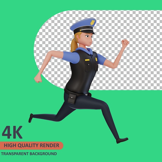 PSD policewoman running 3d rendering of character modeling