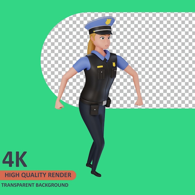 PSD policewoman walking 3d rendering of character modeling