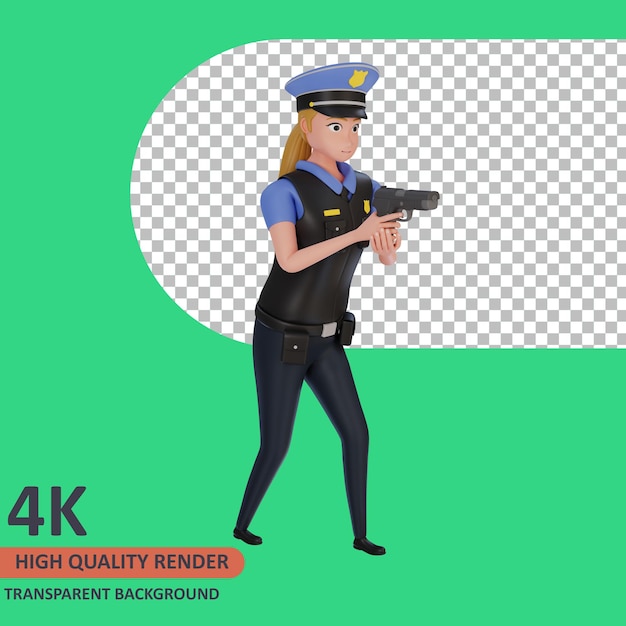 PSD policewoman walking with gun 3d rendering of character modeling