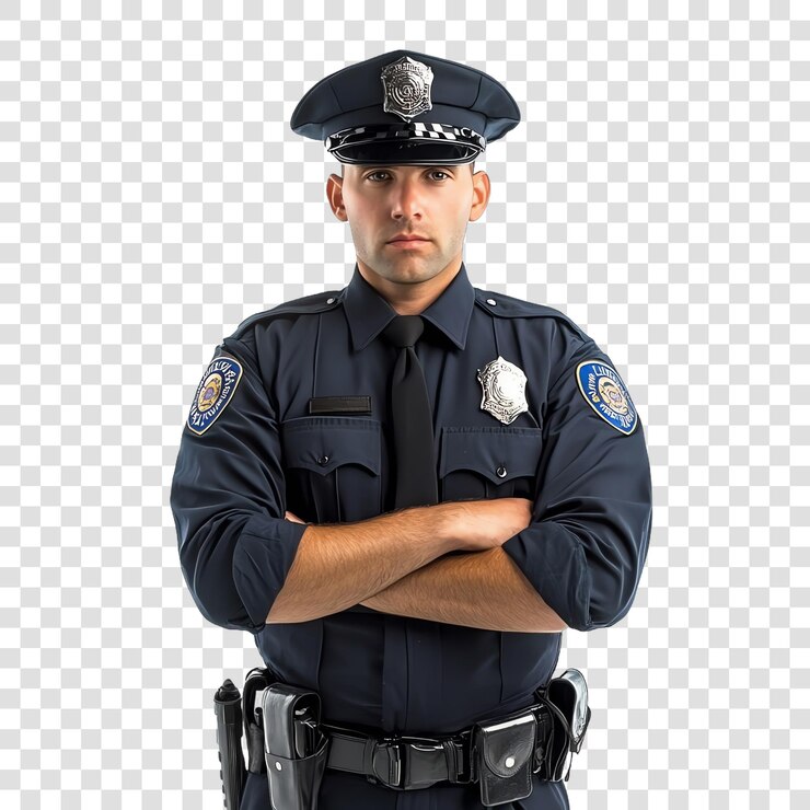 PSD policjant stoi nieruchomo.