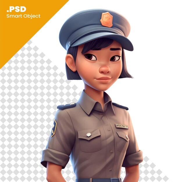 PSD policjantka z niebieską czapką na białym tle3d rendering psd szablon