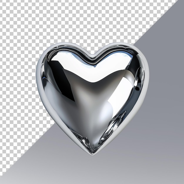 polished chrome heart shape reflective surface centered on white background minimal 3d element