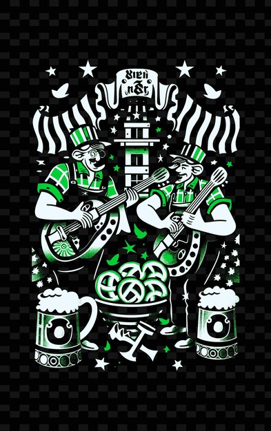 PSD band di polka che suona in un giardino della birra con pretzel e steins illustration music poster designs