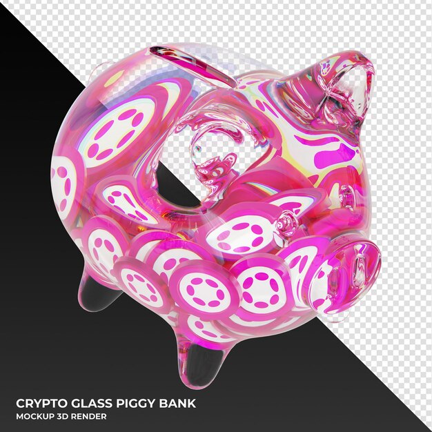 Polkadot dot glass spaarvarken met cryptomunten 3d illustratie