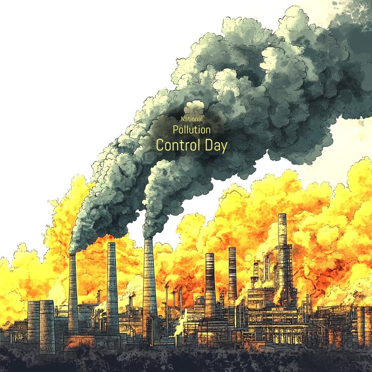 PSD pollution control day background with industrial air pollution