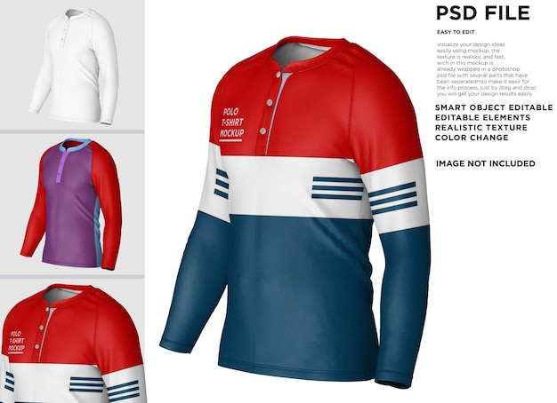 PSD polo t-shirt v-hals raglan mockup