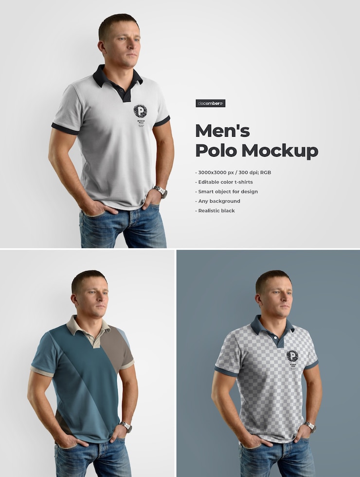 PSD polo voor heren. ontwerp is eenvoudig in het aanpassen van afbeeldingen, ontwerp, polokleur, kleur van de kraag, knopen en manchet