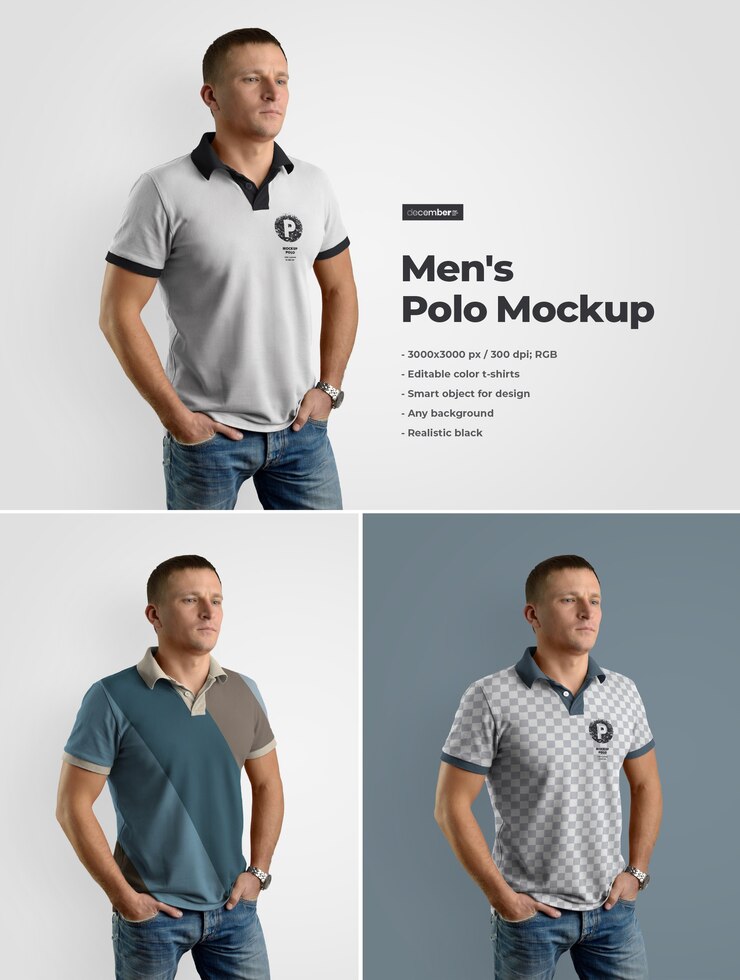Polo voor heren. Ontwerp is eenvoudig in het aanpassen van afbeeldingen, ontwerp, polokleur, kleur van de kraag, knopen en manchet