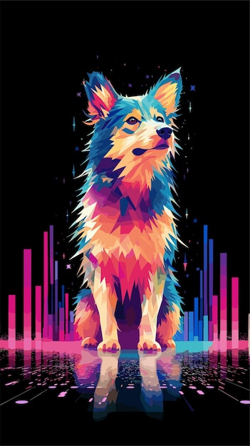 Полигональная иллюстрация собаки Силуэт треугольника в стиле низкого многоугольника Красивый счастливый щенок