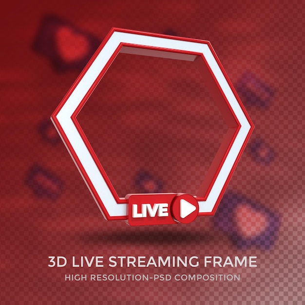 PSD polygoonprofiel 3d-frame voor livestreaming op sociale media