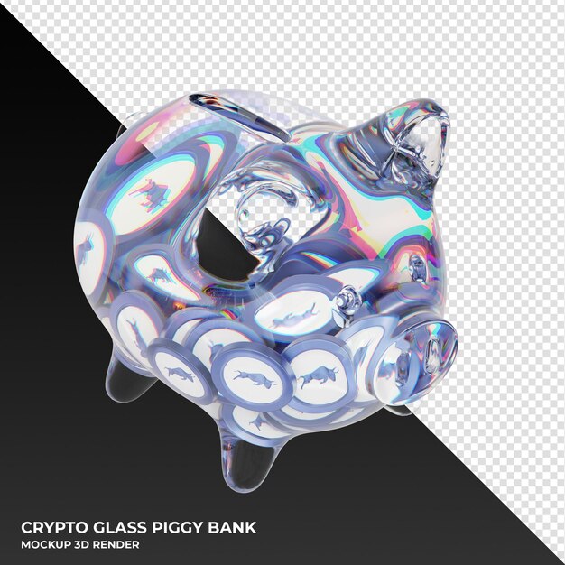 PSD polymath poly glass piggy bank with crypto coins 3d illustration