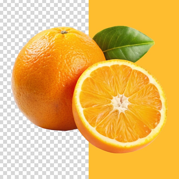 Pomarańcz z naciętym pomarańczem na przezroczystym tle