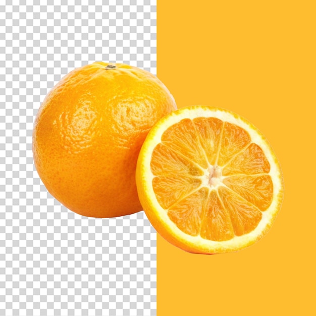 Pomarańcz z naciętym pomarańczem na przezroczystym tle