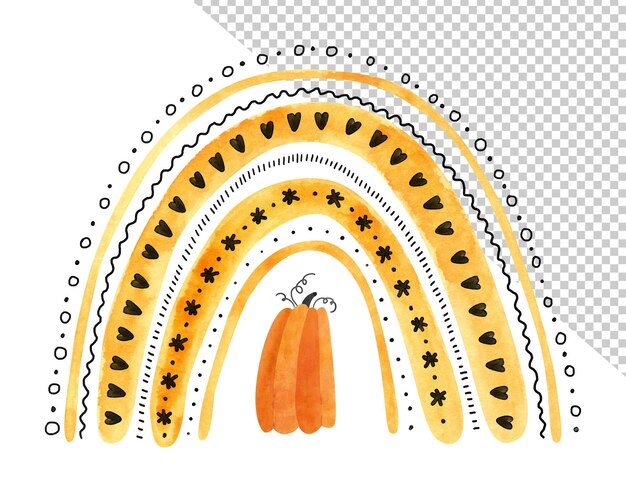 PSD pomarańczowa tęcza halloween z dynią śliczna akwarela ilustracja psd dla dzieci