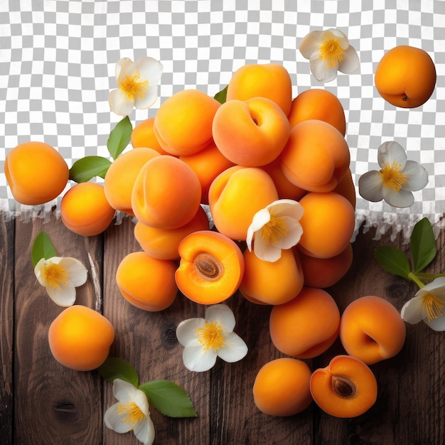 Pomarańczowe Morelki I Białe Kwiaty Na Przezroczystym Tle