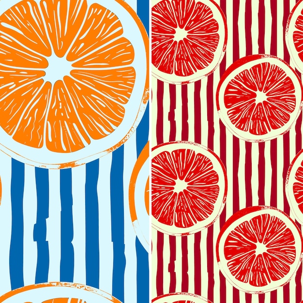 PSD pomarańczowe plasterki na paskowym tle z pomarańczowymi i niebieskimi paskami