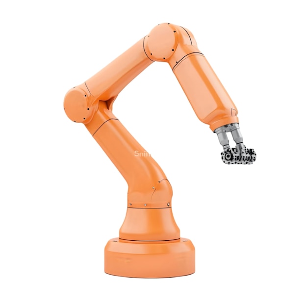 Pomarańczowe ramię robotyczne izolowane na białym tle Ilustracja sprzętu automatyzacyjnego