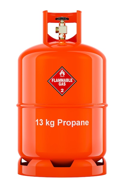 Pomarańczowy cylinder propanowy z 3D renderingiem sprężonego gazu izolowany na przezroczystym tle