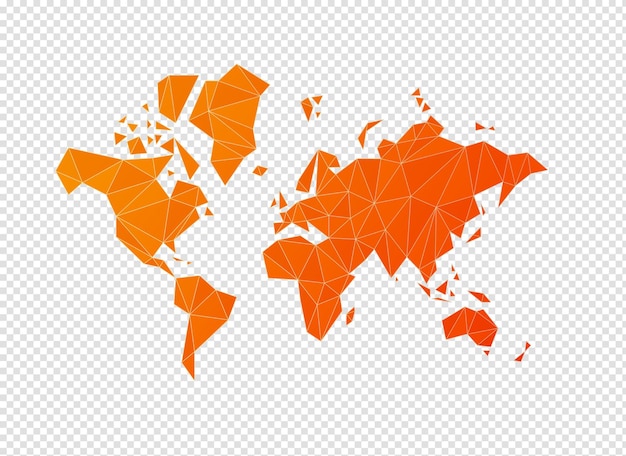 PSD pomarańczowy kształt mapy świata wykonany z wielokątów ilustracji 3d izolowanych na przezroczystym tle