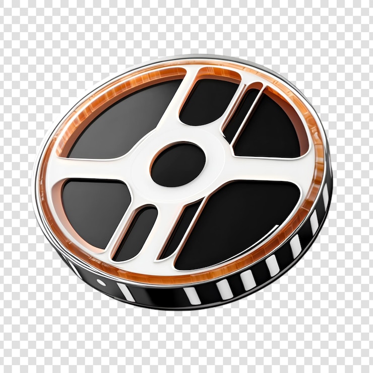 PSD pomarańczowy pas filmowy z czterema ramkami i kołami