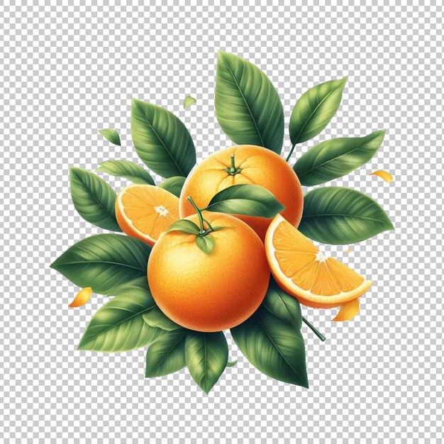 Pomarańczowy Z Pociętymi I Zielonymi Liśćmi Izolowanymi Na Przezroczystym Tle Ai Generatywny