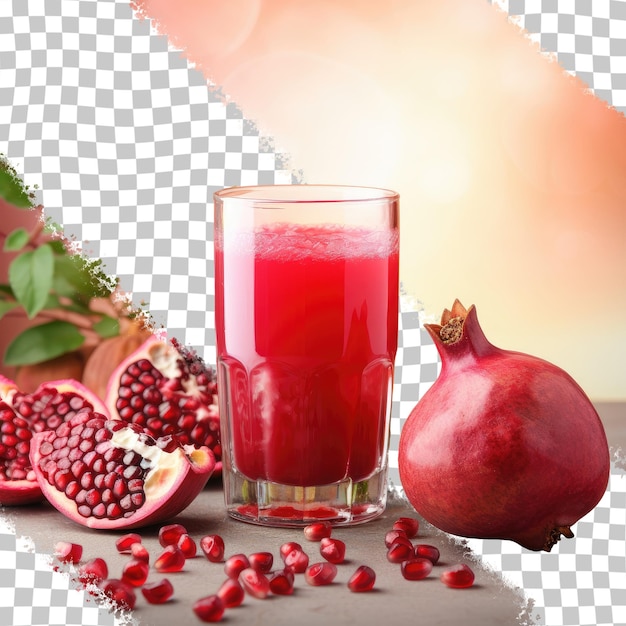 Pomegranate juice with seeds on a transparent background