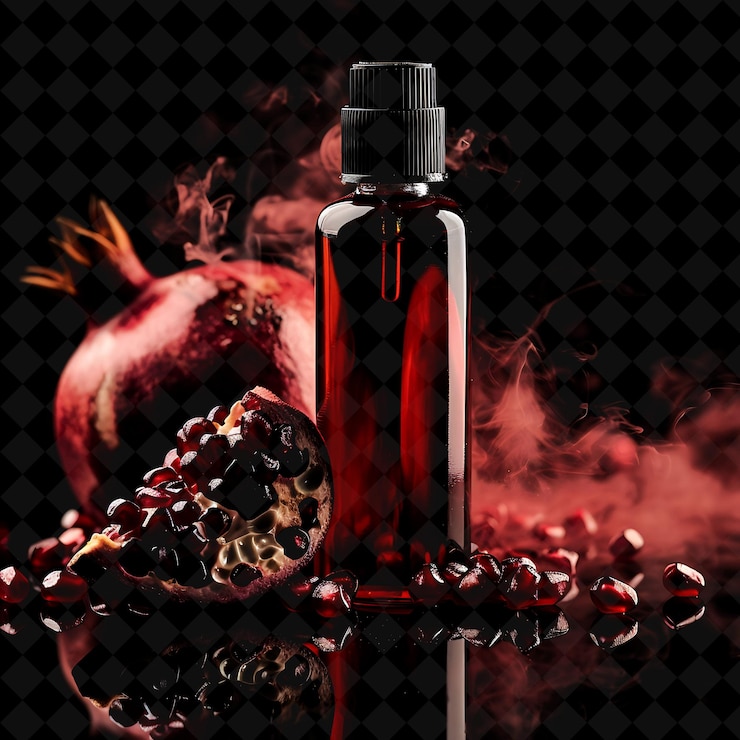 PSD pomegranate seed oil spray with oil mist o png creative neon effect y2k collections