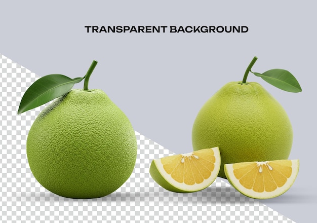Pomelo's met plakjes op doorzichtige achtergrond