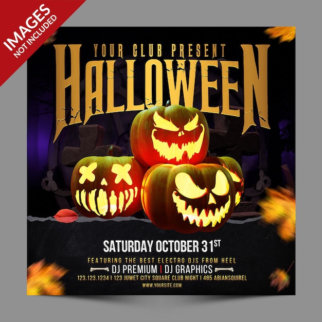 Pompoenen Halloween Night Party Promotie voor Social Media Post Premium Template