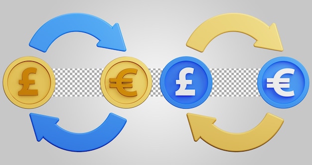 Pond wisselen euro op transparante achtergrond 3d render geld wisselen