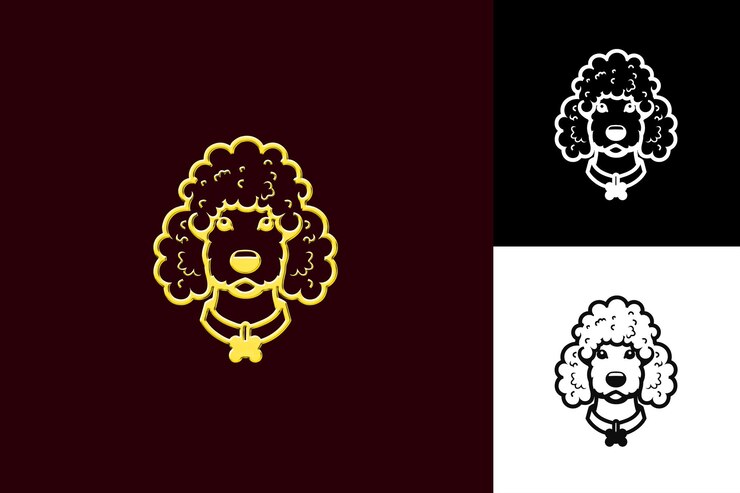 PSD poodle icon elegant dog face with a curly fluffy hairdo and illustration animal vector art design