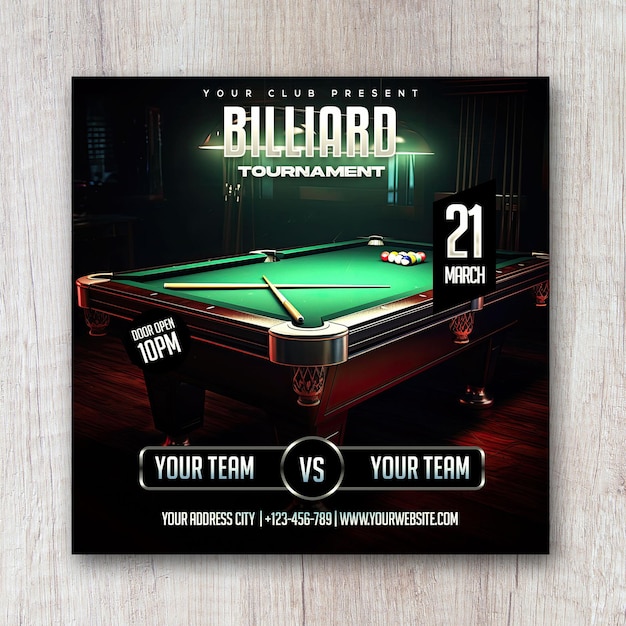 PSD pool billiard tournament square flyer social media post banner