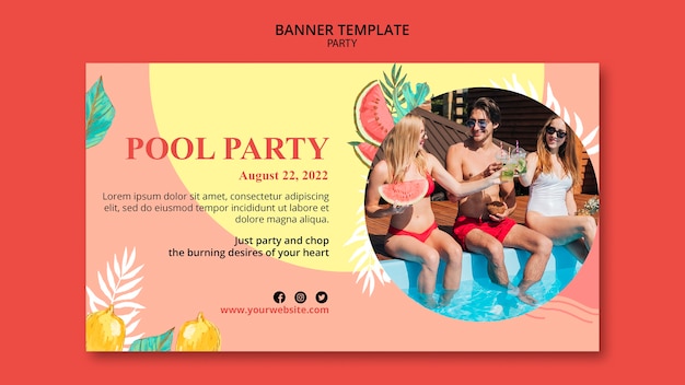 PSD pool party banner template design