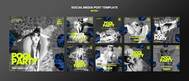 PSD modello di progettazione di musica post post social media festa in piscina