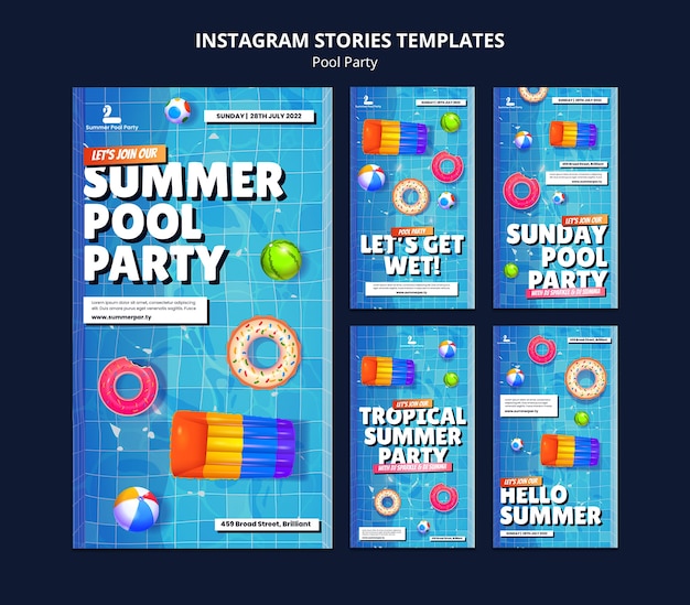 Modello di progettazione di storie di instagram per feste in piscina