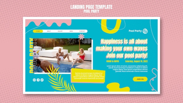 PSD pool party landing page template design