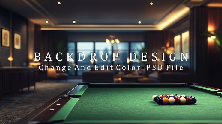 PSD pool table in a luxurious living room