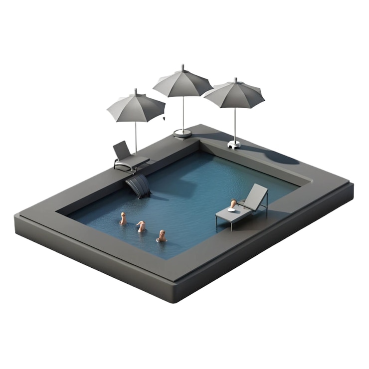 PSD a pool with umbrellas and lounge chairs in the middle