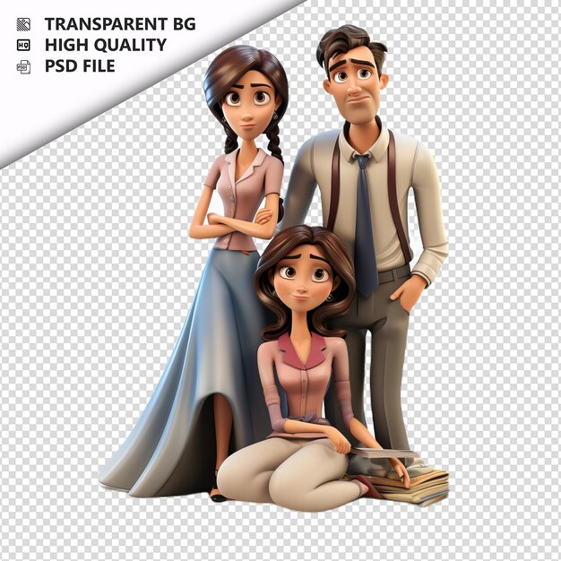 PSD poor american family 3d cartoon style sullo sfondo bianco è